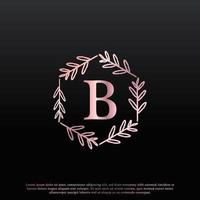 élégant logo floral hexagonal de lettre b avec une branche de monogramme de feuille élégante créative et une couleur noire rose. utilisable pour les logos d'affaires, de mode, de cosmétiques, de spa, de science, de médecine et de nature. vecteur