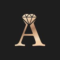 lettre d'or de luxe a avec le symbole du diamant. inspiration de conception de logo de diamant premium vecteur