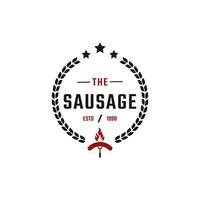 insigne d'étiquette rétro vintage classique pour l'inspiration du logo du barbecue de la viande de saucisse grillée à la flamme du feu vecteur