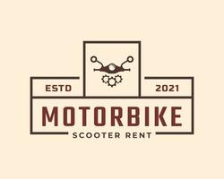 emblème de badge d'étiquette rétro vintage classique inspiration de conception de logo de location de motos et de scooters vecteur