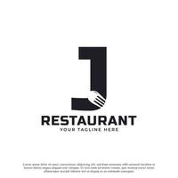 logo du restaurant. lettre initiale j avec une fourchette cuillère pour le modèle de conception d'icône de logo de restaurant vecteur