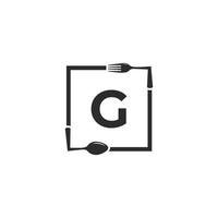 logo du restaurant. lettre initiale g avec une fourchette cuillère pour le modèle de conception d'icône de logo de restaurant vecteur