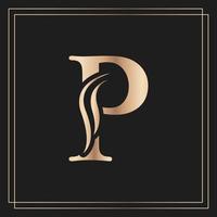 élégante lettre p beau logo calligraphique royal gracieux. emblème doré vintage dessiné pour la conception de livres, le nom de marque, la carte de visite, le restaurant, la boutique ou l'hôtel vecteur