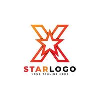 lettre x star logo style linéaire, couleur orange. utilisable pour les logos gagnants, primés et premium. vecteur