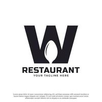 logo du restaurant. lettre initiale w avec une fourchette cuillère pour le modèle de conception d'icône de logo de restaurant vecteur