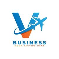 lettre v avec création de logo d'avion. adapté pour les visites et les voyages, le démarrage, la logistique, le modèle de logo d'entreprise vecteur