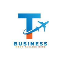 lettre t avec création de logo d'avion. adapté pour les visites et les voyages, le démarrage, la logistique, le modèle de logo d'entreprise vecteur
