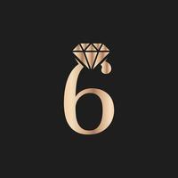 nombre d'or luxe 6 avec symbole de diamant. inspiration de conception de logo de diamant premium vecteur