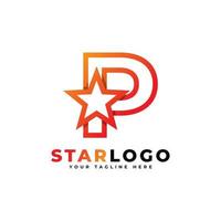 lettre p star logo style linéaire, couleur orange. utilisable pour les logos gagnants, primés et premium. vecteur