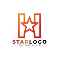 lettre h star logo style linéaire, couleur orange. utilisable pour les logos gagnants, primés et premium. vecteur