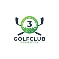 logo de sport de golf. numéro 3 pour le modèle vectoriel de conception de logo de golf. vecteur eps10