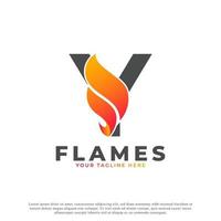 flamme avec création de logo lettre y. modèle de logo vectoriel de feu