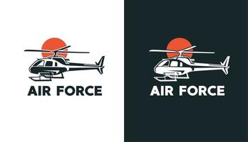 illustration de silhouette d'hélicoptère avec soleil, illustration technologique adaptée aux affaires d'avion de magasin vecteur