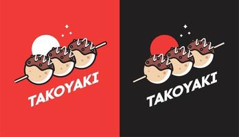 takoyaki vintage sur une brochette, cuisine japonaise sur fond noir pour les produits alimentaires traditionnels vecteur