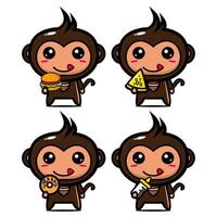 collection de jeu de personnage de conception de mascotte de singe mignon. isolé sur fond blanc. concept de paquet d'idées de logo de mascotte de personnage mignon vecteur