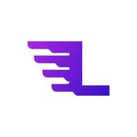 expédition rapide lettre initiale l logo de livraison. forme de dégradé violet avec combinaison d'ailes géométriques. vecteur