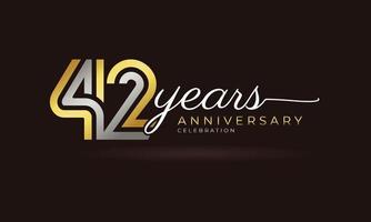 Logotype de célébration d'anniversaire de 42 ans avec plusieurs lignes liées couleur argent et or pour l'événement de célébration, le mariage, la carte de voeux et l'invitation isolée sur fond sombre vecteur