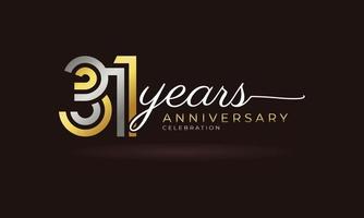 Logotype de célébration du 31e anniversaire avec plusieurs lignes liées couleur argent et or pour l'événement de célébration, le mariage, la carte de voeux et l'invitation isolée sur fond sombre vecteur