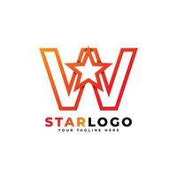 lettre w star logo style linéaire, couleur orange. utilisable pour les logos gagnants, primés et premium. vecteur