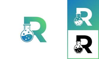 lettre r avec logo de laboratoire abstrait. utilisable pour les logos commerciaux, scientifiques, de soins de santé, médicaux, de laboratoire, chimiques et naturels. vecteur