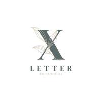 lettre initiale x logo floral et botanique. feuille de nature féminine pour symbole d'icône de salon de beauté, de massage, de cosmétiques ou de spa vecteur
