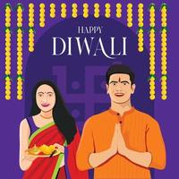 joyeux Diwali. fête indienne des lumières. illustration vectorielle abstraite à plat pour les vacances, les lumières, les mains, les Indiens, la femme et d'autres objets pour le fond ou l'affiche. vecteur