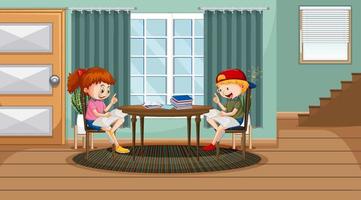 enfants lisant des livres à la maison vecteur