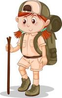 petite fille en uniforme de scout avec sac à dos vecteur