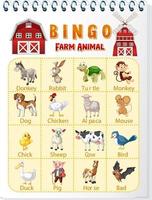 Feuille de travail sur les animaux de la ferme bingo vecteur