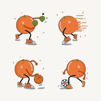 personnage de dessin animé de fruits orange dans le sport vecteur