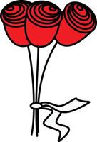 bouquet de roses noué avec un ruban. symbole de l'amour. illustration vectorielle. vecteur