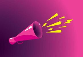 affiche vintage de vecteur avec mégaphone rétro rose et violet. mégaphone icône électrique sur fond rose et violet. Publicité et promotion. illustration vectorielle