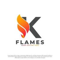 flamme avec création de logo lettre k. modèle de logo vectoriel de feu