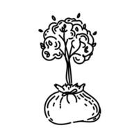 un jeune arbre, un élément de style doodle dessiné à la main. plantation. planter de jeunes arbres. travailler dans le jardin. style vectoriel linéaire simple pour les logos, les icônes et les emblèmes.