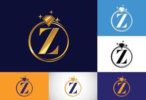 alphabet de lettre monogramme z initial dans un cercle avec diamant. logo de la bague en diamant. concept de conception de logo de bijoux. logo vectoriel moderne pour l'identité de l'entreprise et de l'entreprise.