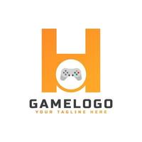 lettre initiale h avec icône de console de jeu et pixel pour le concept de logo de jeu. utilisable pour les logos d'applications de démarrage d'entreprise, de technologie et de jeu.