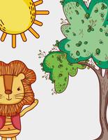 Les lions dans la forêt dessinent des dessins animés vecteur