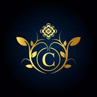 élégant logo de luxe c. logo alphabet floral doré avec des feuilles de fleurs. parfait pour la mode, les bijoux, le salon de beauté, les cosmétiques, le spa, la boutique, le mariage, le timbre de lettre, le logo de l'hôtel et du restaurant. vecteur