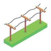 poteaux électriques en icône isométrique, vecteur à la mode