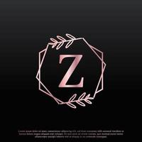 élégant logo floral hexagonal de lettre z avec une ligne de branche de monogramme de feuille élégante créative et une couleur noire rose. utilisable pour les logos d'affaires, de mode, de cosmétiques, de spa, de science, de médecine et de nature. vecteur