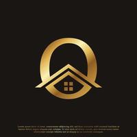 lettre initiale o création de logo doré maison maison. concept de logo immobilier. illustration vectorielle vecteur