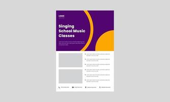 dépliant de classe de musique pour enfants, modèle d'affiche. conception d'affiche de fête de karaoké pour enfants. modèle de conception de flyer en ligne de classe de musique enfant. vecteur