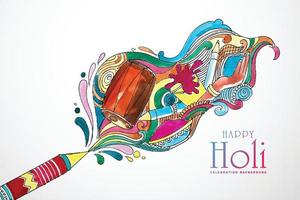 beau doodle artistique pour la conception de cartes colorées happy holi vecteur