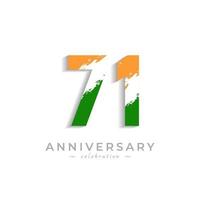 Célébration du 71e anniversaire avec une barre oblique blanche en safran jaune et couleur verte du drapeau indien. joyeux anniversaire salutation célèbre l'événement isolé sur fond blanc vecteur