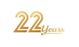 Célébration de l'anniversaire de 22 ans avec une couleur dorée manuscrite pour l'événement de célébration, le mariage, la carte de voeux et l'invitation isolés sur fond blanc vecteur