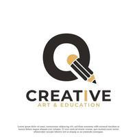 lettre initiale q avec élément de modèle d'icône de conception de logo crayon vecteur