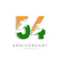 Célébration du 54e anniversaire avec une barre oblique blanche en safran jaune et couleur verte du drapeau indien. joyeux anniversaire salutation célèbre l'événement isolé sur fond blanc vecteur