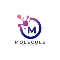 logo médical. lettre initiale m élément de modèle de conception de logo de molécule. vecteur