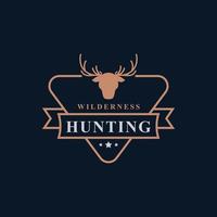 insigne rétro vintage pour le symbole de conception d'emblème de logo de chasse en bois de renne de cerf vecteur