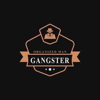 insigne rétro vintage pour les gangsters et l'homme de la mafia en costume noir symbole de conception d'emblème de logo vecteur